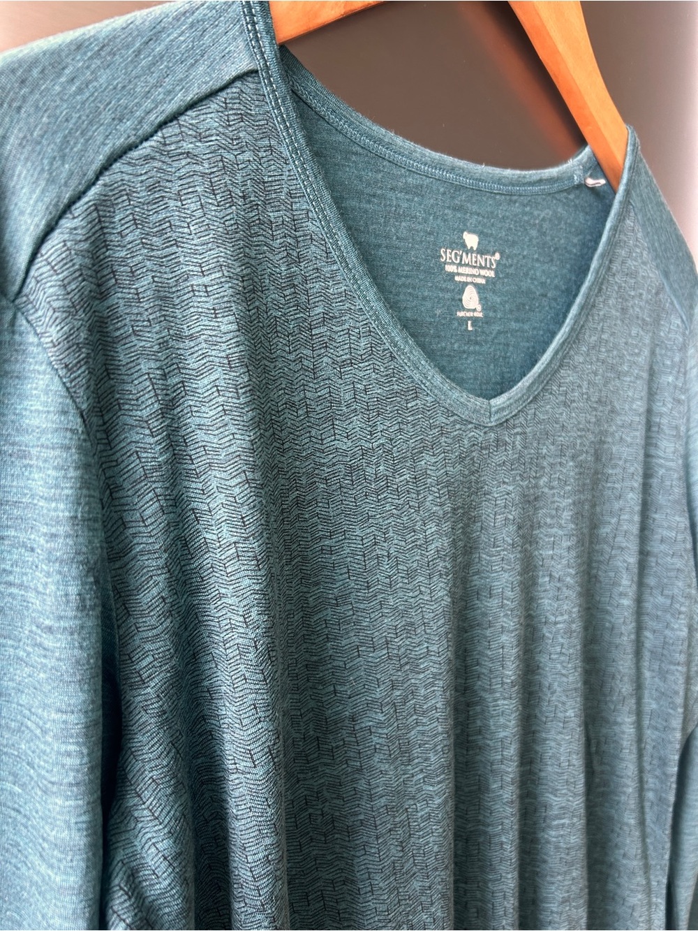 Segments 100% Merino Wool Teal Long Sleeve Top Large - Picture 2 of 5